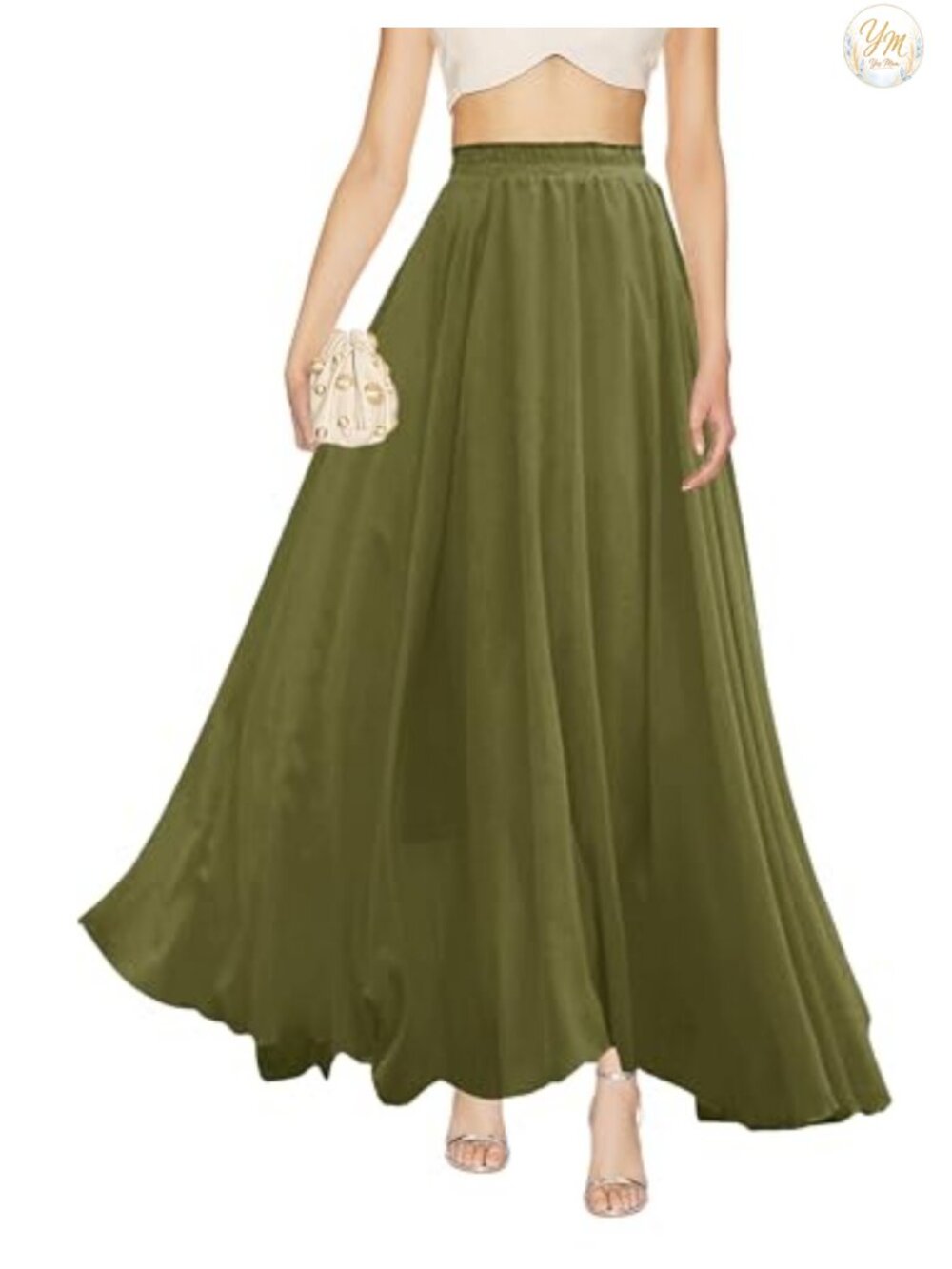 Women's Pleated A-Line Maxi Chiffon Skirt Elastic High Waist